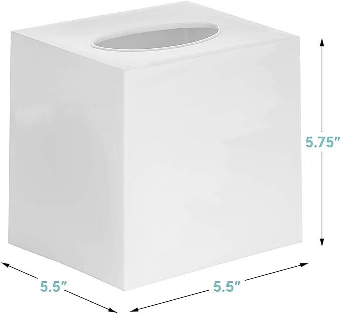 White Tissue Box Cover – Square Tissue Box Holder for White Bathroom Accessories Countertop, Decorative Tissue Cover and Square Cube Holder for Modern Home, Office or Dresser Décor