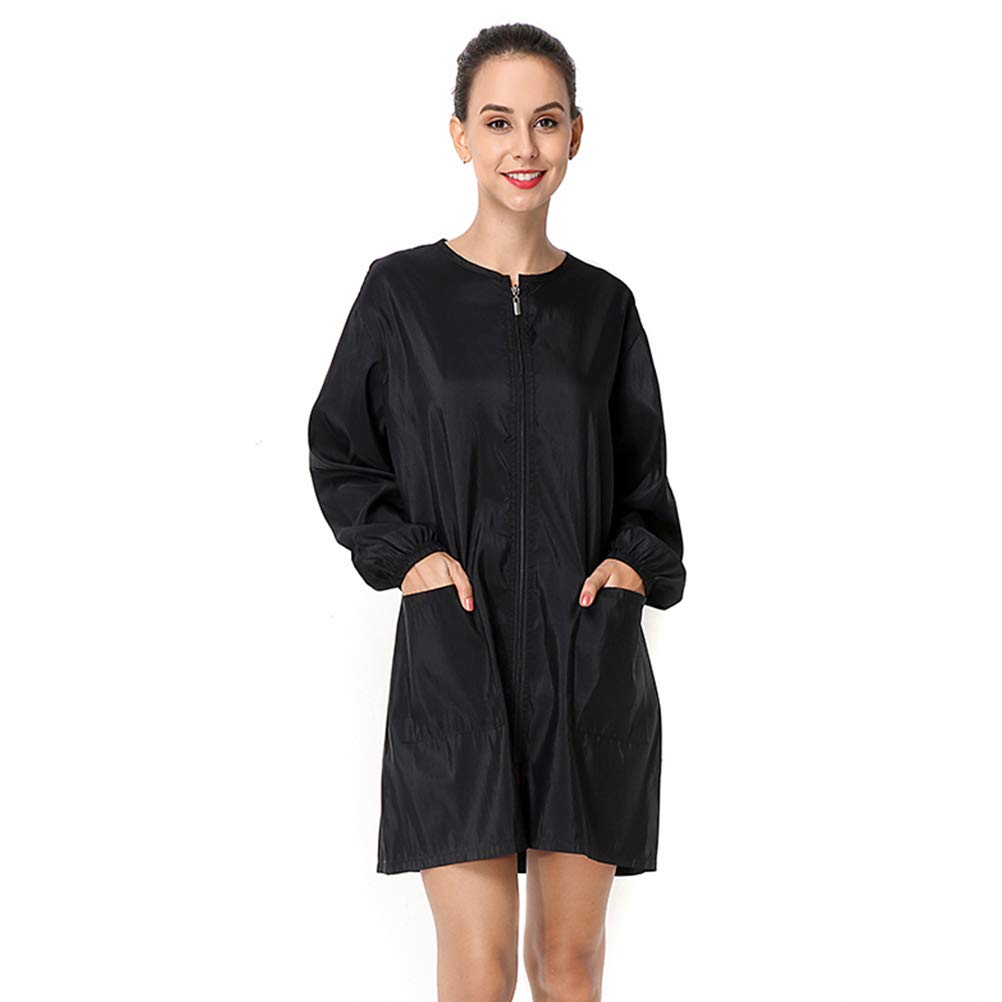 Exttlliy Polyester Professional Salon Smock Hair Stylist Jacket, Black, XL