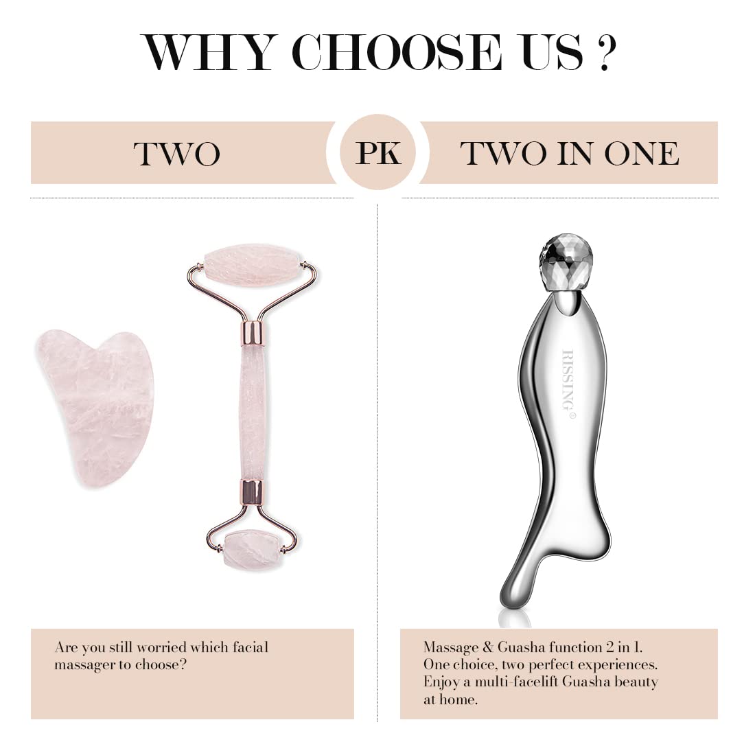 FSA, HSA Eligible, 4-in-1 Gua Sha Facial Tools, Stainless, Portable Box