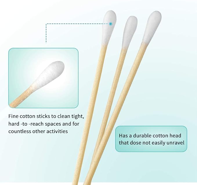 200 Pcs Count 6" Inch Long Cotton Swabs with Wooden Handles Cotton Tipped Applicator, Cleaning with Wood Handle for Oil Makeup Gun Applicators, Eye Ears Eyeshadow Brush and Remover Tool