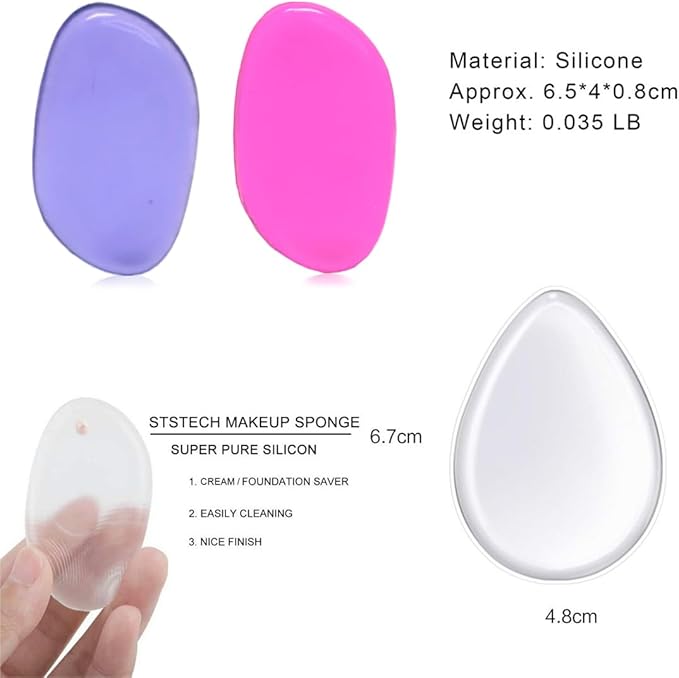 ZHome Washable Silicone Sponge Jelly Applicator for Cream Gel Foundation - Face Silisponge Cosmetic Beauty Makeup Tools Blender Purple 2PCS