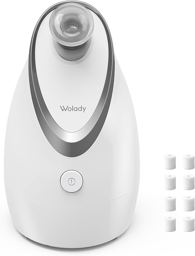 Wolady Facial Steamer, Nano-Ionic Face Steamer with Adjustable Nozzle & Aromatherapy Function, Warm Mist Humidifier Home Sauna Spa, Facial Moisturizing Deep Cleaning for Women, Birthday Gifts,White