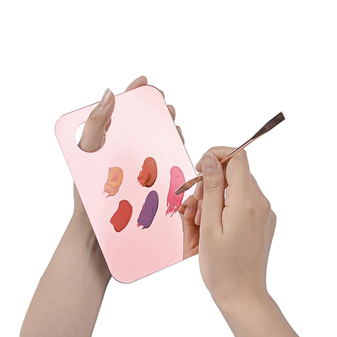 Mcduyant 4 Pcs Makeup Mixing Tray Makeup Palette with Makeup Spatula Makeup Mixing Palette Foundation Palette for Eye Shadow Lipsticks Nail Art Beauty Salon (Pink and Transparent)