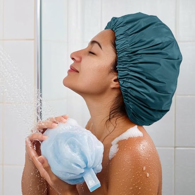 Edoneery Reusable Shower Caps for Women, Waterproof Long Hair Bonnet