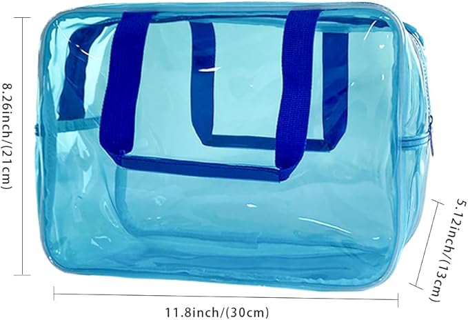 TotePrint PVC Sky Blue Pure Color Transparent Gift Pouch Wash Travel Makeup Cosmetic Bag with Handle for Travel Bathroom Toiletry Organizer (Sky Blue)
