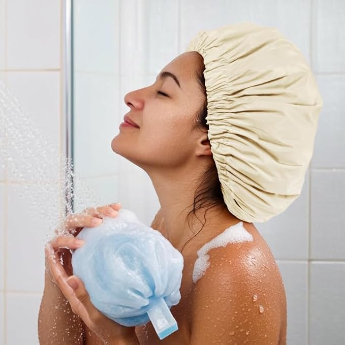 Edoneery Reusable Shower Caps for Women, Waterproof Long Hair Bonnet