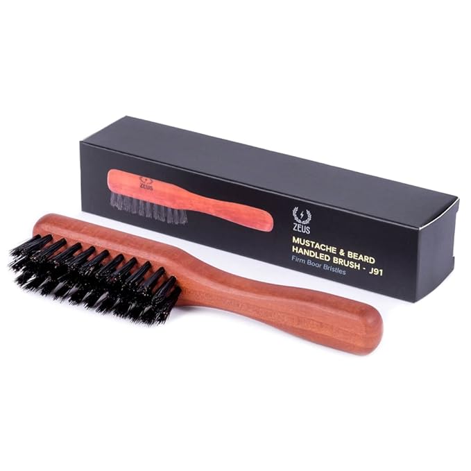 ZEUS Boar Bristle Beard & Mustache Handled Brush for Men