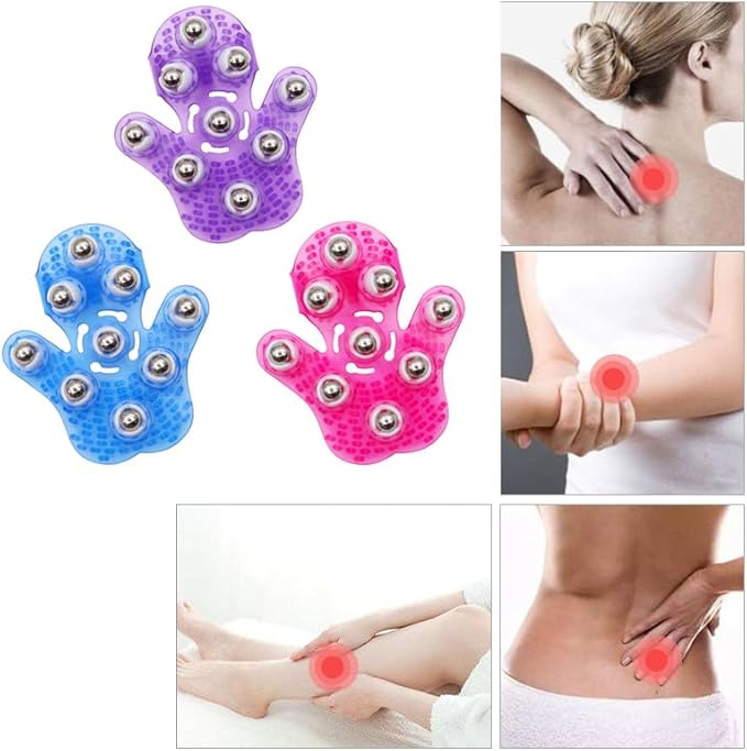SCOLAND Roller Ball Body Massage Glove Anti-Cellulite Muscle Pain Relief Relax Massager for Neck Back Shoulder Buttocks Face Lift Tools (Pink)