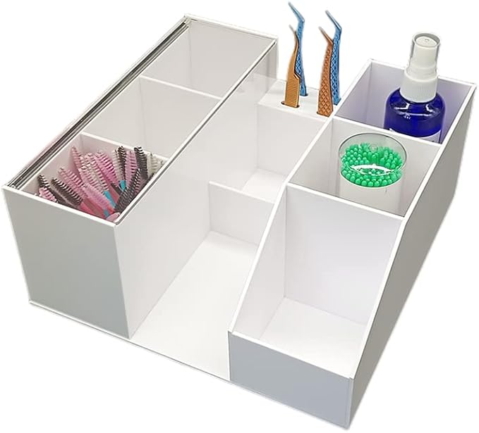 LIXIMMAZN Acrylic Large Capacity Makeup Organizer, Grafting Beauty Extension Supplies Lash Storage Display, Eyelash Storage Case Brush Tweezers Cosmetic Holder (White)