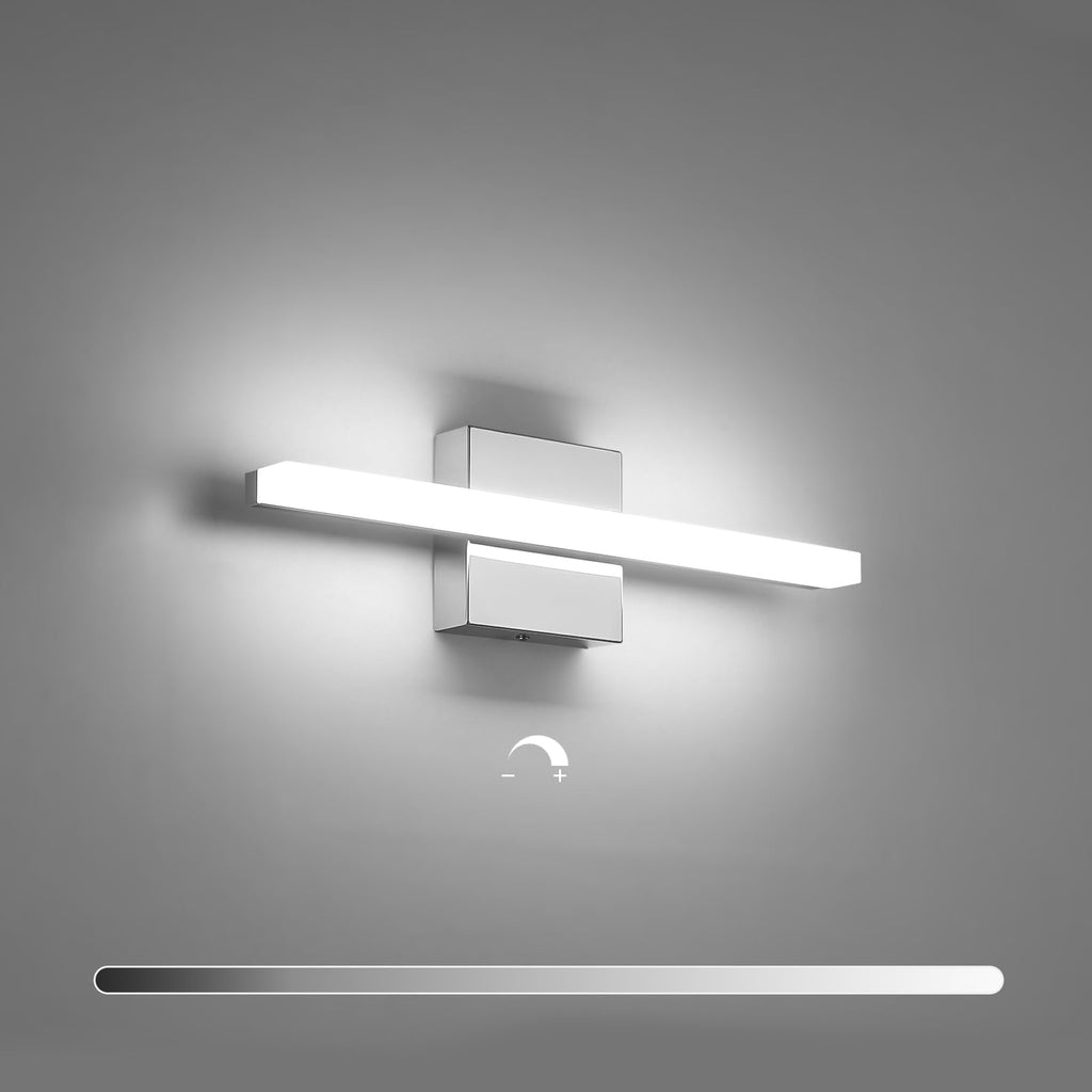 Combuh Dimmable Vanity Light Bar, 9W Over Mirror Lighting Fixture Wall Sconce Indoor, IP44 Modern Cool White 6000K Chrome Lamp Bathroom,16Inch