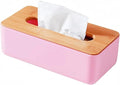 Tissue Box with Bamboo Cover,Plastic Kleenex Organizer,Bathroom Tissue Dispenser for Home,Bedroom,Office,Living Room,8.1×4.6×2.9 in (Pink)