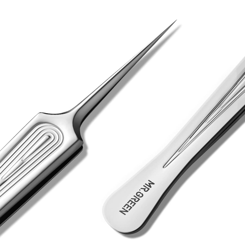 MR.GREEN Ingrown Hair Tweezers Needle Nose Pointed Tips Tweezers For Eyebrows Splinters Blackhead Removal Acne Clip Extractor (Long)