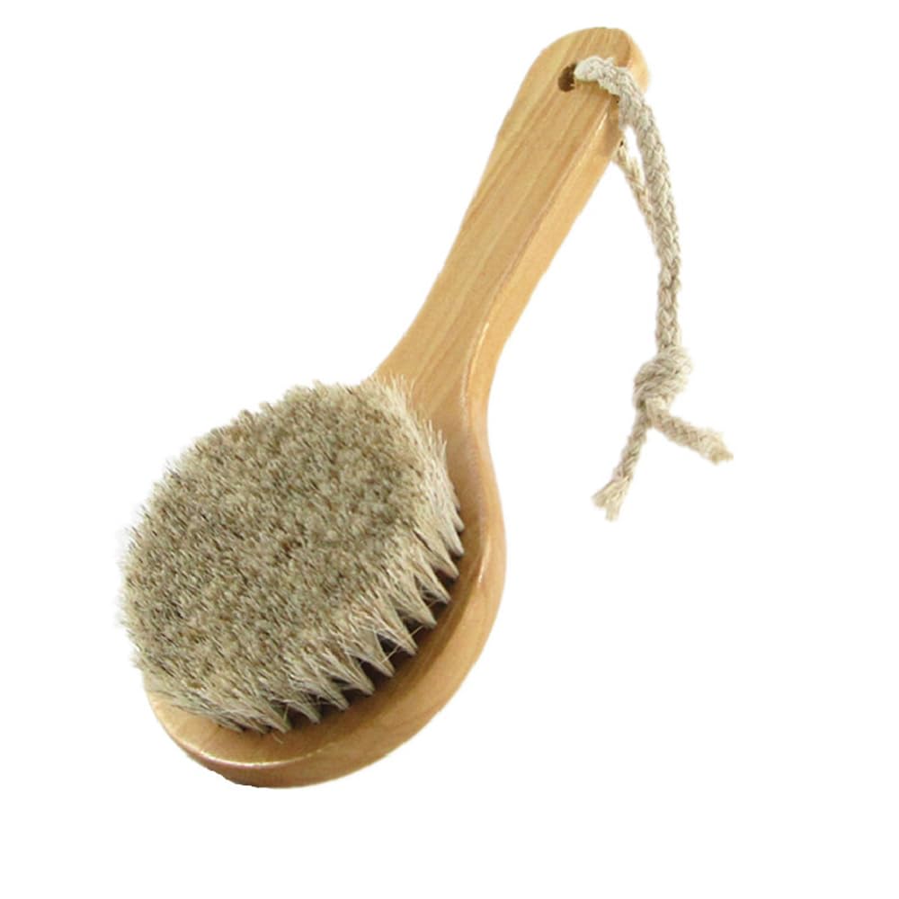 HiKin 11.8“ Long Handle Dry Bath Body Brush Back Scrubber, Wooden Handle Shower Brush with Natural Boar Bristles, Good for Exfoliating, Cellulite, Detox, Blood Circulation, etc.