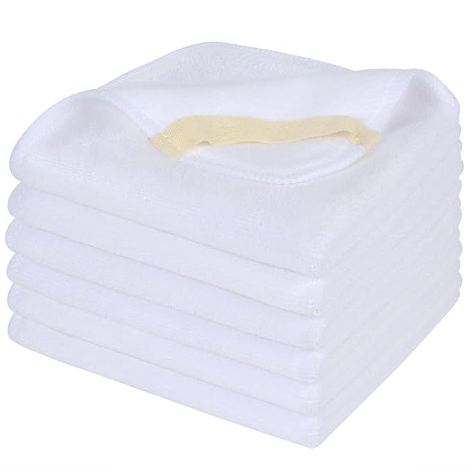 SINLAND Microfiber Facial Cloths Fast Drying Washcloth 12inch x 12inch White 6 pack