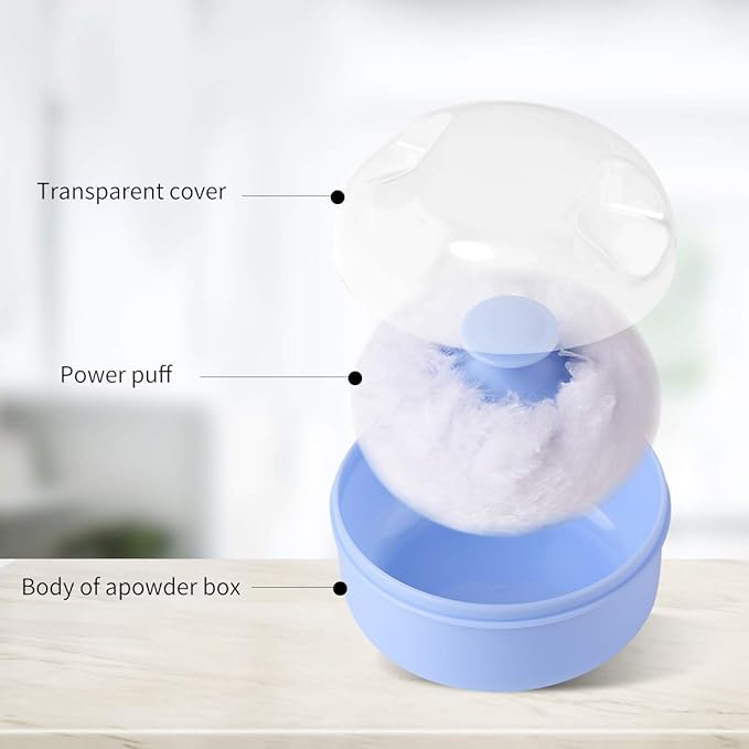 2Pcs Baby Body Cosmetic Powder Puff Body Powder Puff and Container Case (Pink and Blue) (2pcs)