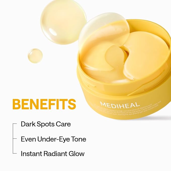 MEDIHEAL Vita Collagen Under Eye Patches - Korean Hydrogel Eye Pads (60 patches) with 7 Vitamin & 5 Micro Collagen - Improves Puffy Eyes & Provides Healthy Glow - Moisturizing & Non Irritating