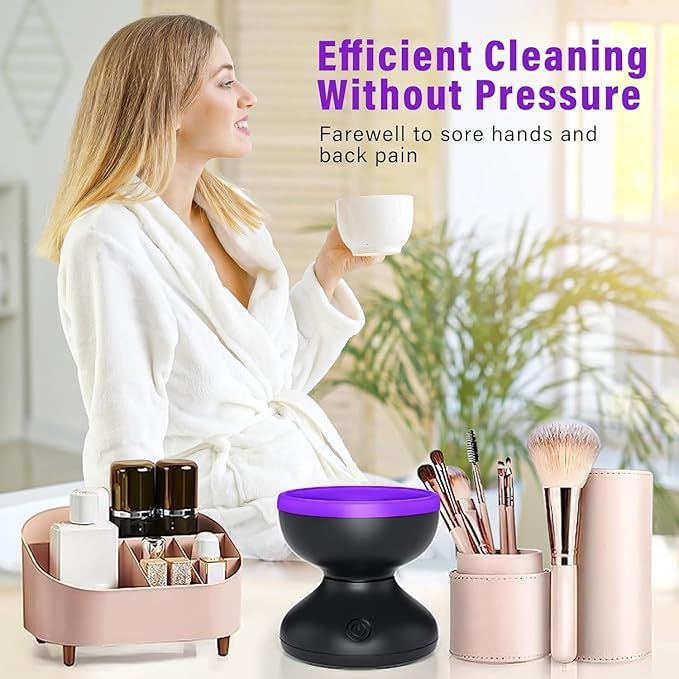 AIQIBAO Portable Electric Makeup Brush Cleaner Machine，USB Cosmetic Brush Cleaner Tools Automatic Brush Silicone Brush Spinner Wash and Dry Deep Cleaning Machine (C)