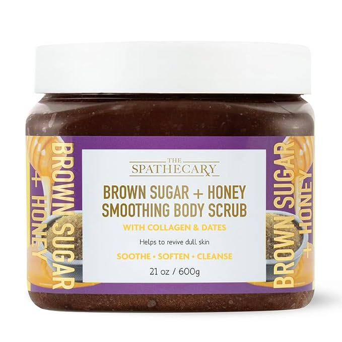 The Spathecary Brown Sugar & Honey Body Scrub - Exfoliating & Hydrating Sugar Scrub With Collagen and Dates to Help Revive, Smooth, and Soften For Radiant Skin, Body Care Exfoliator & Cleanser, 21 oz