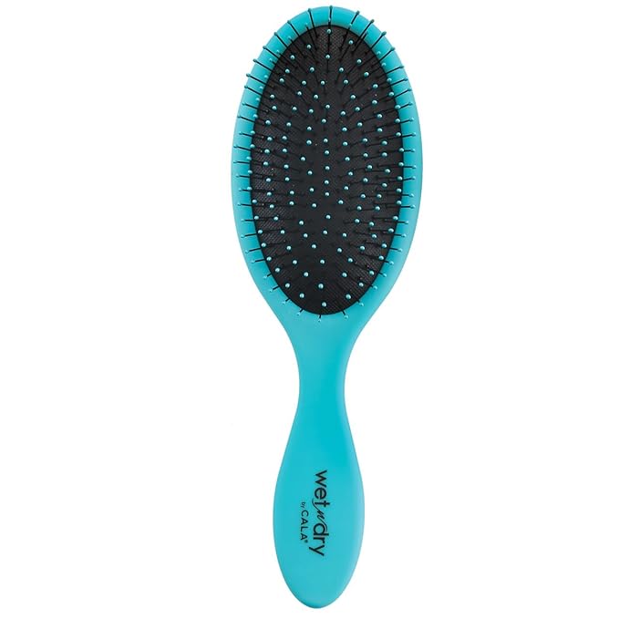 CALA Wet-N-Dry Hair Detangler Brush, Turquoise, Soft Flexible Bristles for Wet or Dry Hair, Helps Reduce Snagging & Breakage, Smooths Frizz, Adds Shine, Easy Grip