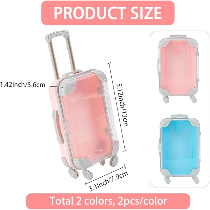 4Pcs 2 Colours Mini Suitcase Party Favor Gift Box Plastic Mini Luggage Empty False Lash Packaging Candy Case Storage Organizer ABS Travel Tool for Eyelashes Makeup Travel Accessories Women