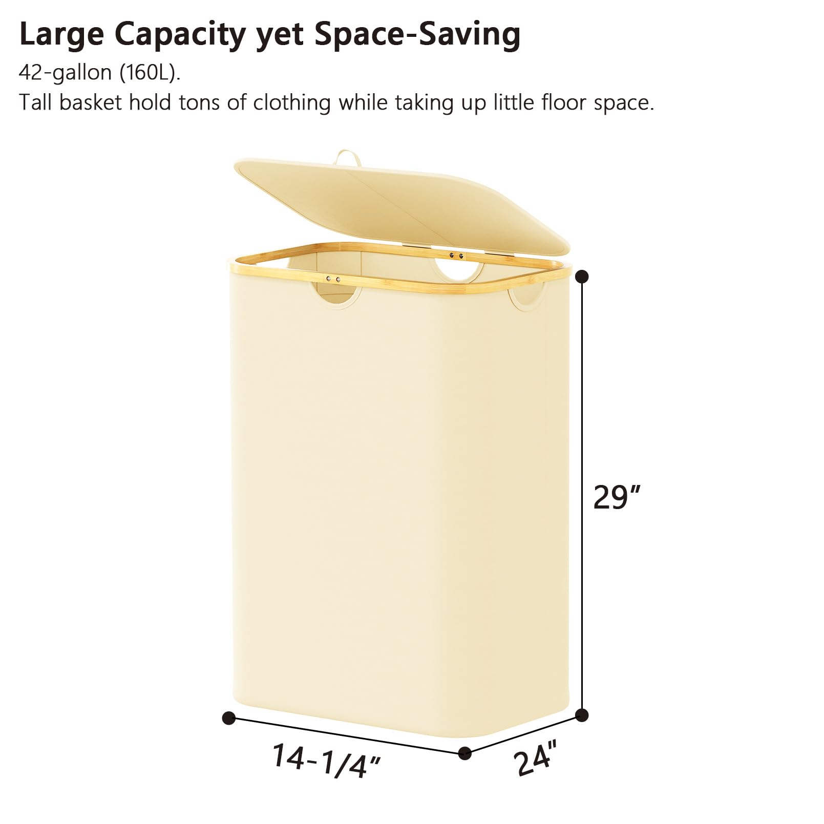SpaceAid Double Laundry Hamper 2 Section with Lid and Removable Laundry Bags, 160L Clothes Basket with Bamboo Handles, Large Collapsible Hamper for Bedroom, Bathroom, Dorm, Laundry Room - Beige
