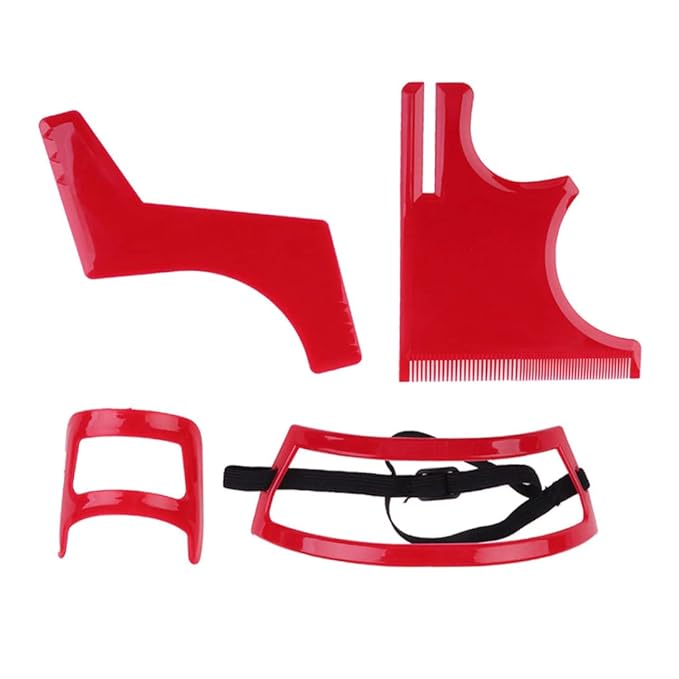 Beard Shaping Tool Kit Neckline Shaving Template Guide Set for Men Hair Styling Red