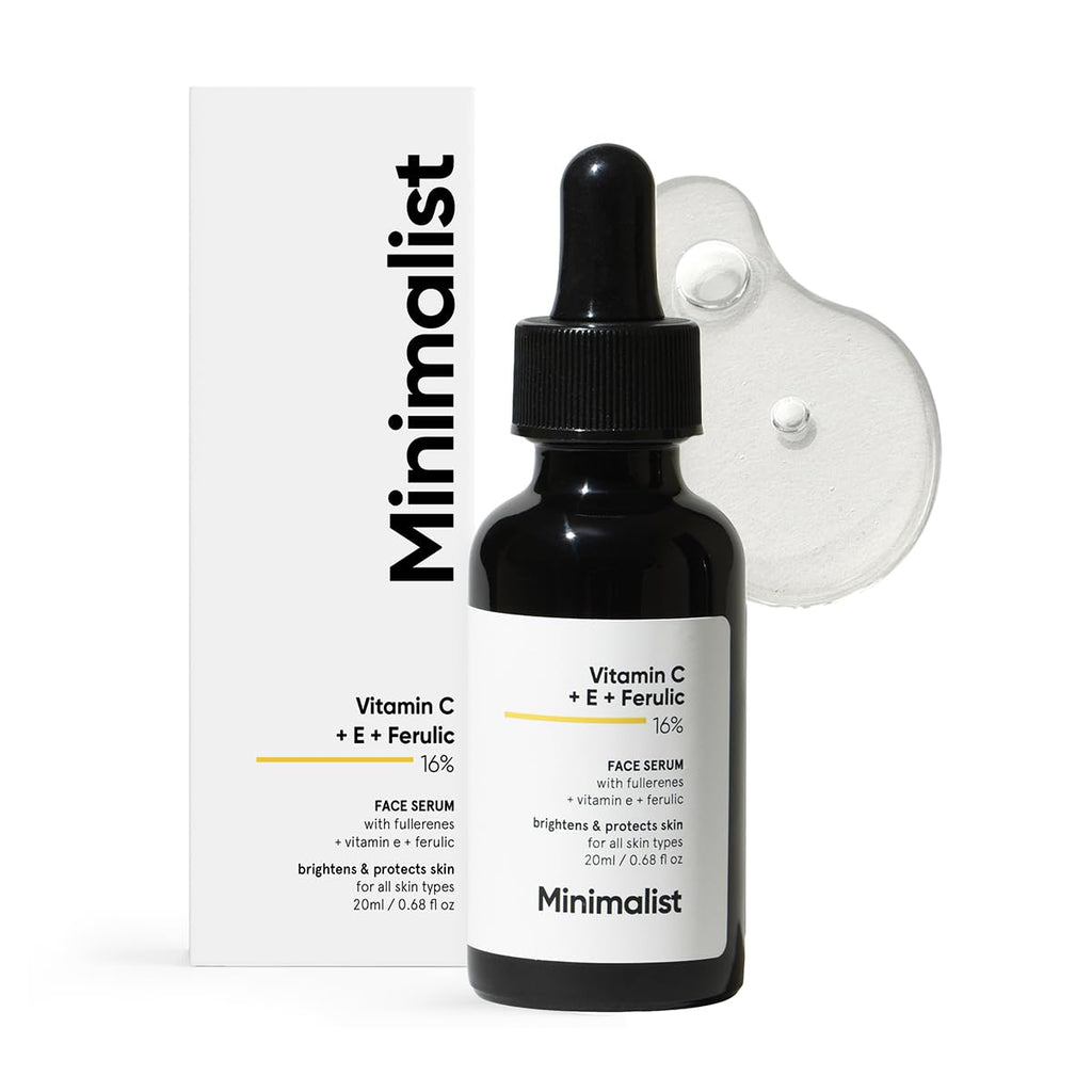 Minimalist Vitamin C+E+Ferulic Acid 16% Face Serum for Brightening & Anti Aging | Reduces Skin Damage & Redness to Brighten Dull Complexion | With Antioxidants | For Women & Men | 0.68 Fl Oz / 20 ml
