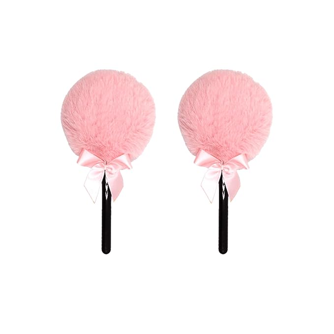 Lollipop Shape Setting Powder Puff,Fluffy Body Powder with Long Handle,Soft Cosmetic Makeup Puffs Women,Cosmetic Applicator for Setting Loose Dusting Blender & BodyPowder Application (pink)
