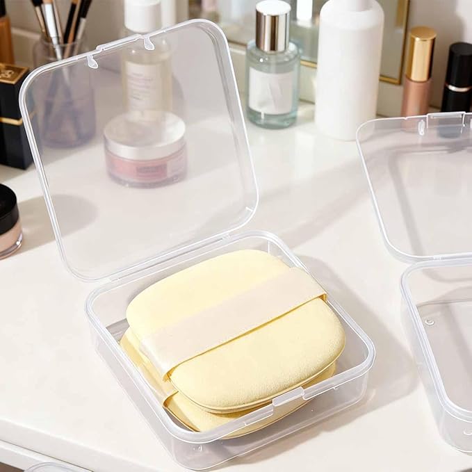 6 PCS Square Powder Puff Holders Cases Clear Makeup Sponge Protective Container Portable Beauty Blender Holder Reusable Dust-Proof Pocket Cosmetic Puff Box Beauty Makeup Tools for Travel (Transparent)