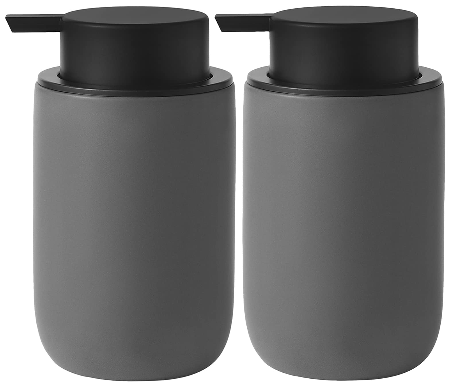2 Pack Ceramic Foaming Soap Dispenser, Thick Black Pump Bottles, Gray