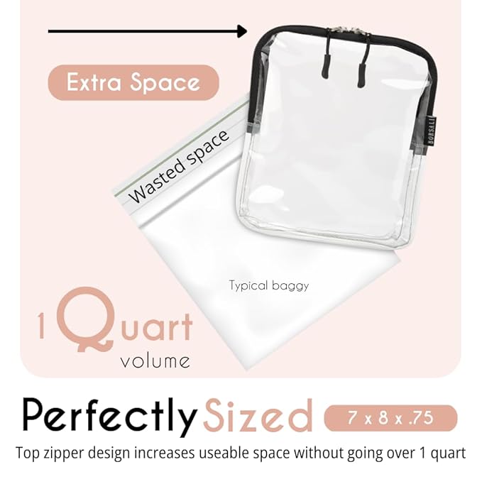 BORSALI TSA Approved Toiletry Bag, Clear, Quart Size, Rose