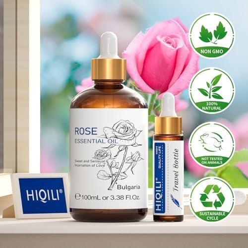 HIQILI Rose Essential Oil for Skin, Diffuser & Candle Making