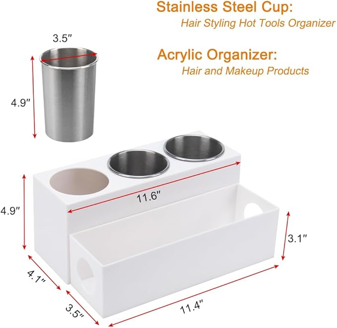 GFWARE Hair Tool Organizer with 3 Stainless Steel Cups, Cooling Hot Tools