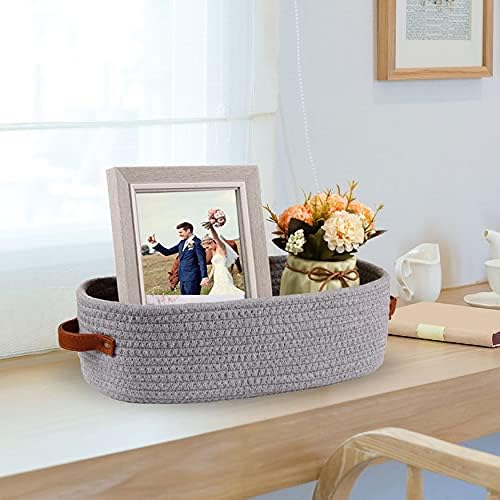 Oradrem 2 Pack Cotton Rope Small Woven Basket,Toilet Paper Basket,Room Storage Basket with Handles for Bathroom, 13"x5.9"x4" Gary
