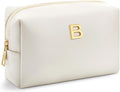 Kigeli Gifts for Women Teen Girls Gifts for Bridesmaid Mom Teachers Graduation Birthday Wedding Personalized Initial Makeup Bag Beige PU Leather Monogram Cosmetic Waterproof Travel Toiletry Bag(B)