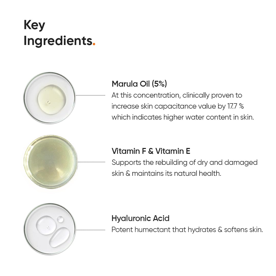 Minimalist Face Moisturizer for Dry Skin | Marula Oil 5% With Hyaluronic Acid For Deep Nourishment & Hydration | Face Hydrating Moisturizer | For Women & Men | 1.7 Oz / 50 gm