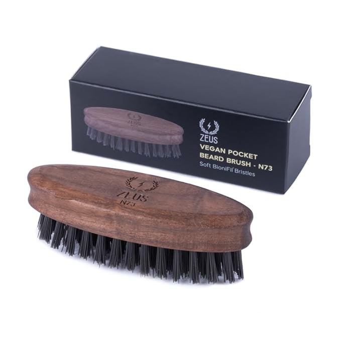 ZEUS Vegan Beard Brush for Men, Soft Bristle Pocket Grooming Tool (N73)