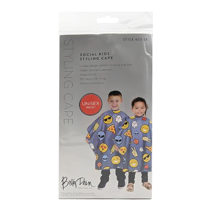Betty Dain Kids Styling Haircut Cape, Social Kids Print, Youthful Unisex Design, Perfect Size for Children, Water and Stain Resistant Lightweight Nylon, Snap Closure, 30 inches Wide x 36 inches Long