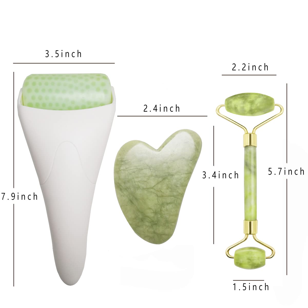Chikoni 3 in 1 Ficial Face Ice Jade Roller and Gua Sha Tool, Natural Real Jade Anti-Wrinkle Face Eye Neck Massager Tool, Reduce Wrinkles, Puffiness, Migraine, Redness, Pain and Injury