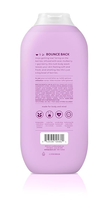 method Body Wash, Berry Balance - Leaves Skin Feeling Soft & Moisturized, Made Without Parabens, Notes of Acai, Mulberry & Goji Berry, 18 fl oz