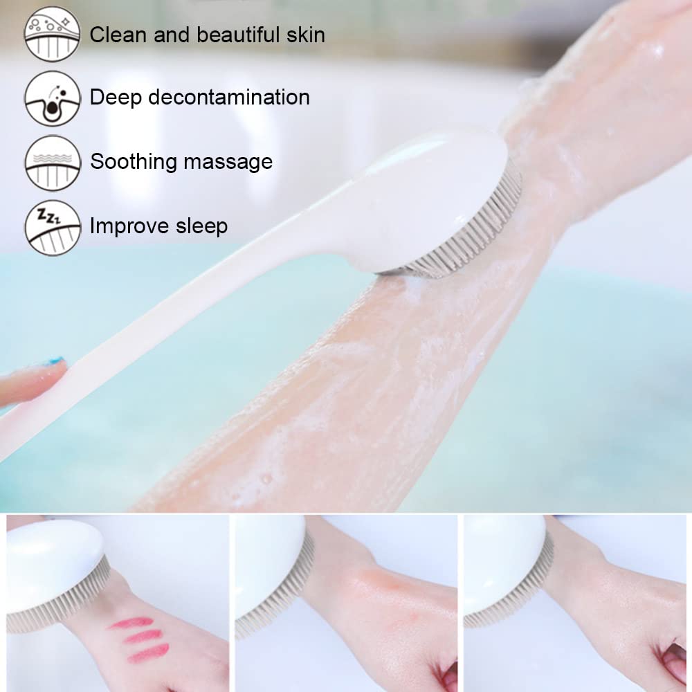 Silicone Back Scrubber for Shower, Exfoliating Body Scrubber with Handle, Soft Shower Scrub Exfoliator Brush for Men and Women, BPA Free, Non-Slip (Grey)