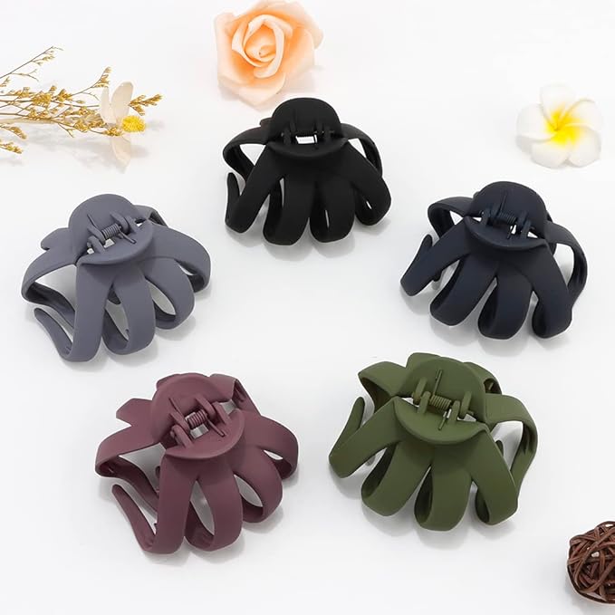 ATODEN Large Octopus Matte Jumbo Hair Clips for Thick Hair - 5 Pieces 3.15" Cute Giant Jaw Clips for Women