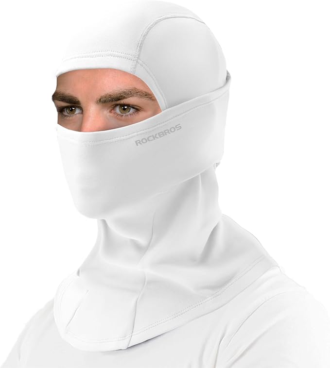ROCKBROS Cold Weather Balaclava Ski Mask for Men Windproof Thermal Winter Scarf Mask Women Neck Warmer Hood for Cycling (White)