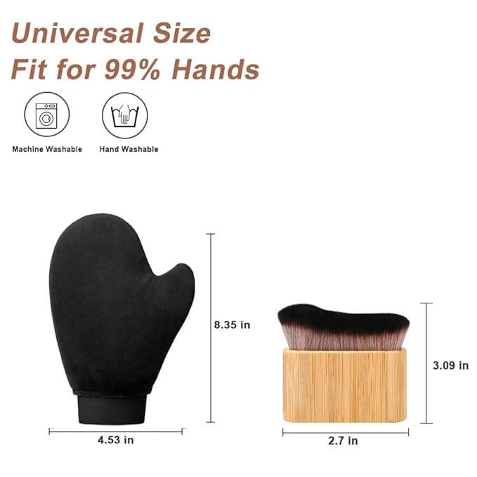 2 in 1 Tanning Mitts Self Tanner Mitt Applicator Self Tanning Mitt and Brush,Tanning Gloves for Self Tan Mitt Applicator Kit Self Tanner Brush Self Tanning Kit for Lotion,Sunless,Spray Tan,Face,Body