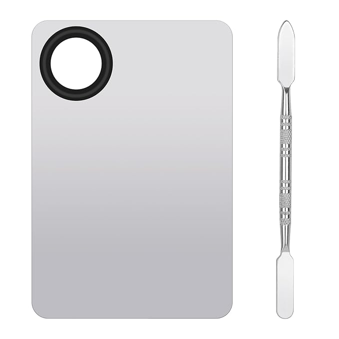 Stainless Steel Cosmetic Makeup Palette with Spatula for Makeup(1Pcs)