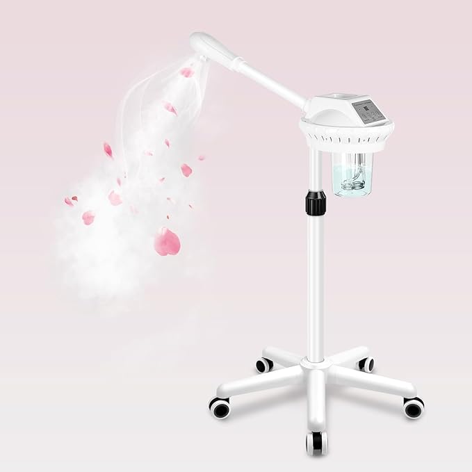 Facial Steamer Professional for Deep Cleansing and Hydration, Face Steamer for Estheticians with Adjustable Height, Spa Ozone Steamer on Wheels, Suitable for Home and Beauty Spa Salon Use