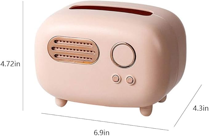 WAYUTO Vintage Radio Facial Tissue Box Cover Napkin Holder Decorative Napkin Storage Organizer Paper Towel Dispenser Container for Bathroom Car Office Desk Home Decor Bedroom Restaurant Pink