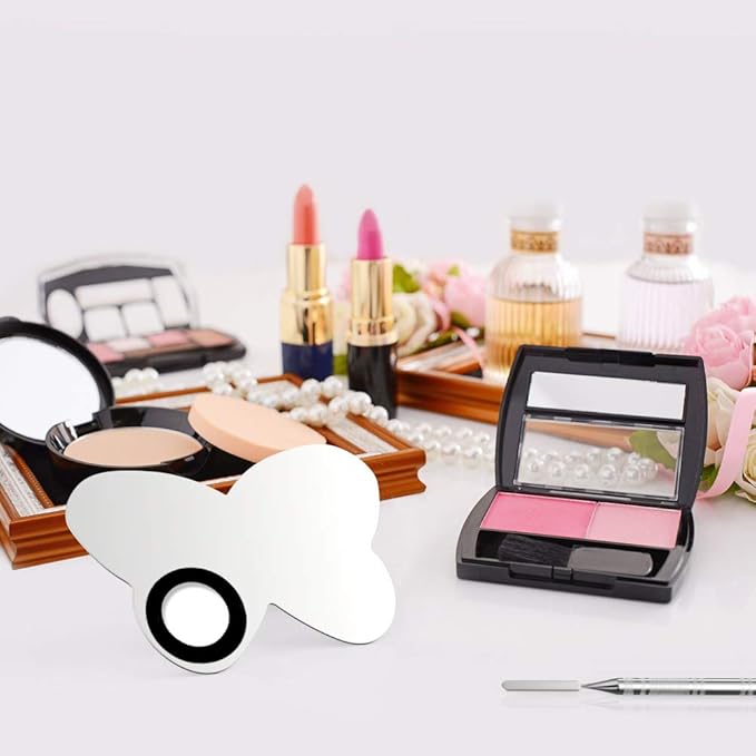 AYWFEY 2 Sets 2 in 1 Makeup Mixing Palette, Stainless Steel Cosmetic Makeup Palette Tray with Spatula, Professional Makeup Mixer Pallet Makeup Artist Tools for Blending Cosmetic Eye Shadow Lipstick