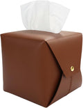 Frayot Tissue Box Cover Square, Faux Leather Tissue Holder Organizer with Side Openings for Bathroom, Vanity, Tabletop, Office (1Pack-Brown)