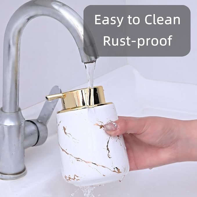 Marble Foam Soap Dispenser for Bathroom, Chic Ceramic Bottle, Gold Soap Dispenser Pump (Yellow)
